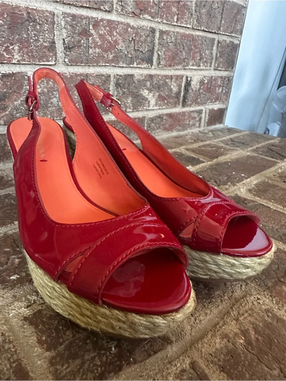 VIA SPIGA Red Patent Leather Espadrille Platform Wedge Sandals | 8.5